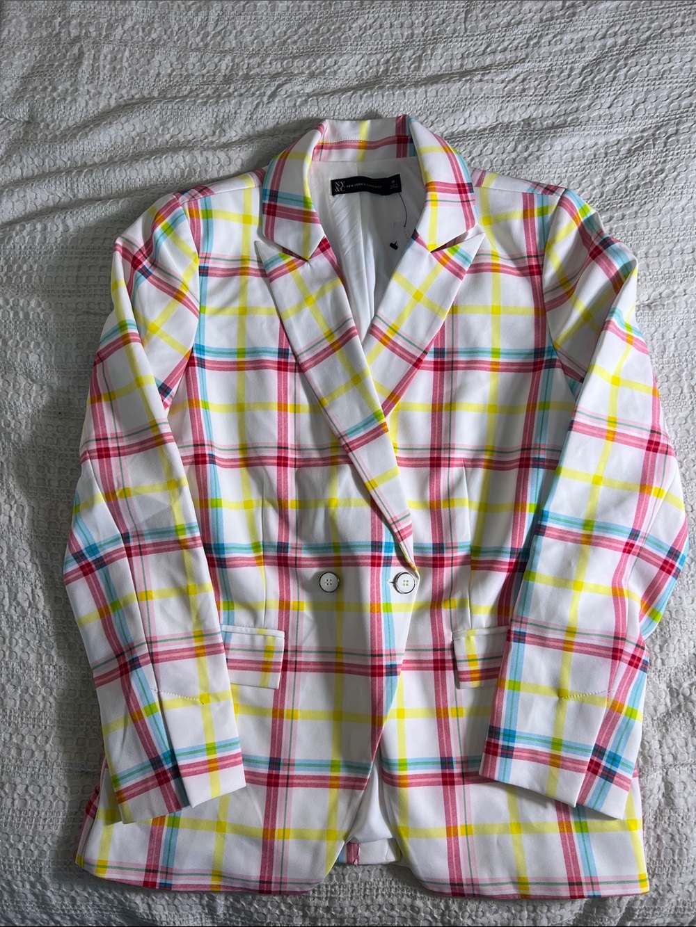 New York & company Colorful Plaid Double-Breasted Women's Blazer size M - Picture 1 of 9